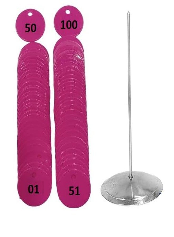 موريل عملة معدنية بلاستيكية مرقمة من 1 إلى 100 مع ثقب وحامل فولاذي، عملة طبيب للعيادات والمتاجر والمراكز التجارية والطوابير والمطاعم والمعارض (وردي) (PINK-1TO100-WITH-STEEL-STAND) - Image 1